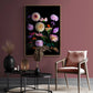 Living room with Dahlias with Achillea Print on the wall, a chair, and decorative items.