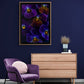 Botanical print of Viola 'Antique Shades' with a black background framed on a dark wall.
